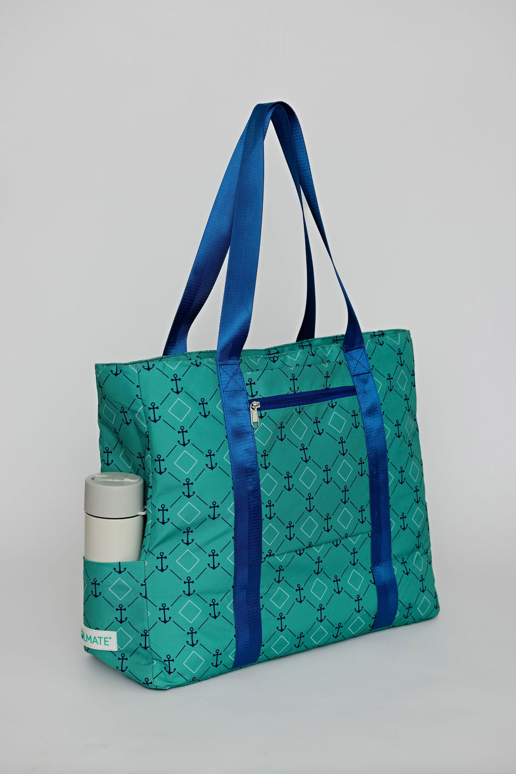 green anchors tote bag with exterior pockets